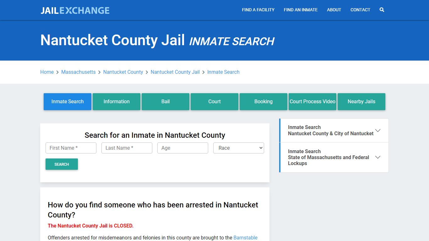 Nantucket County Jail, MA Inmate Search: Roster & Mugshots