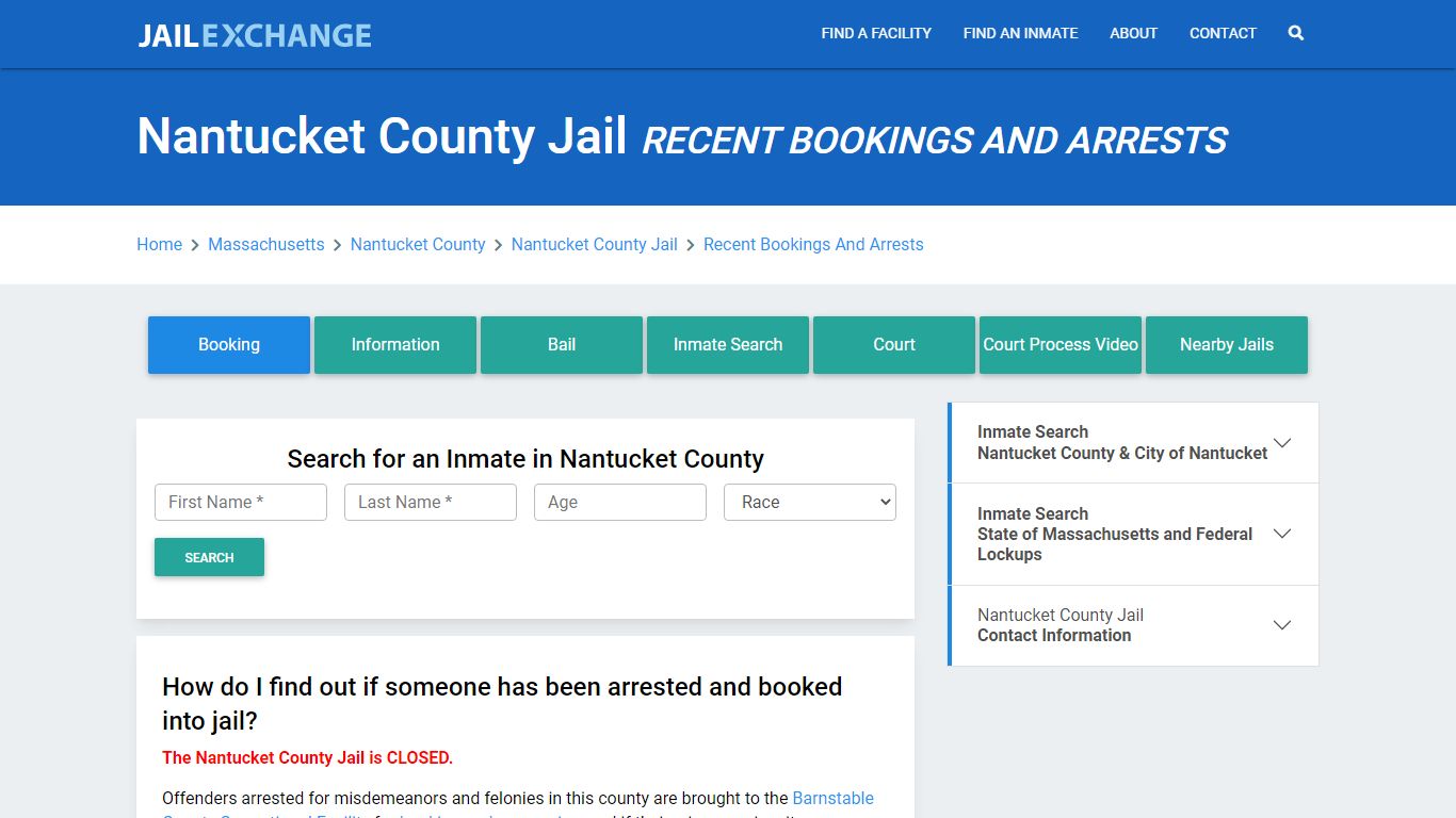 Nantucket County Jail Recent Bookings And Arrests - Jail Exchange