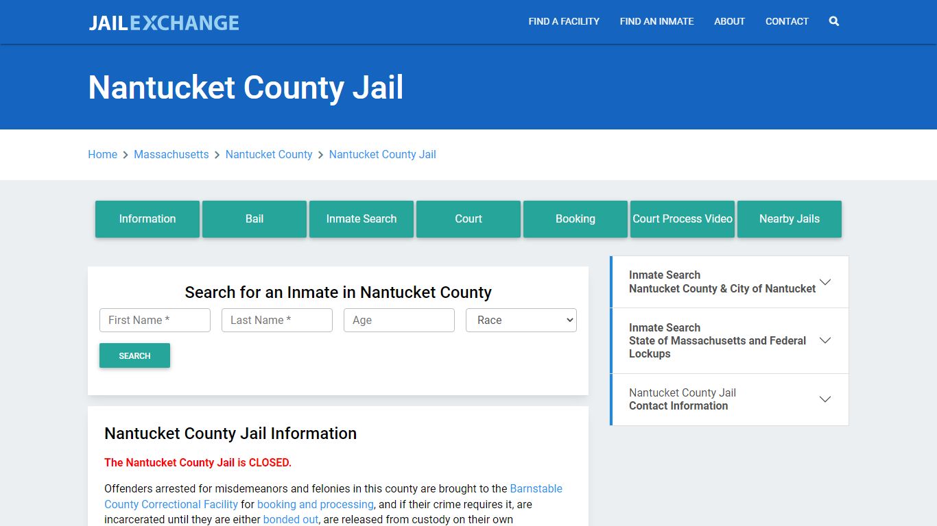 Nantucket County Jail Roster Lookup, MA, Inmate Search