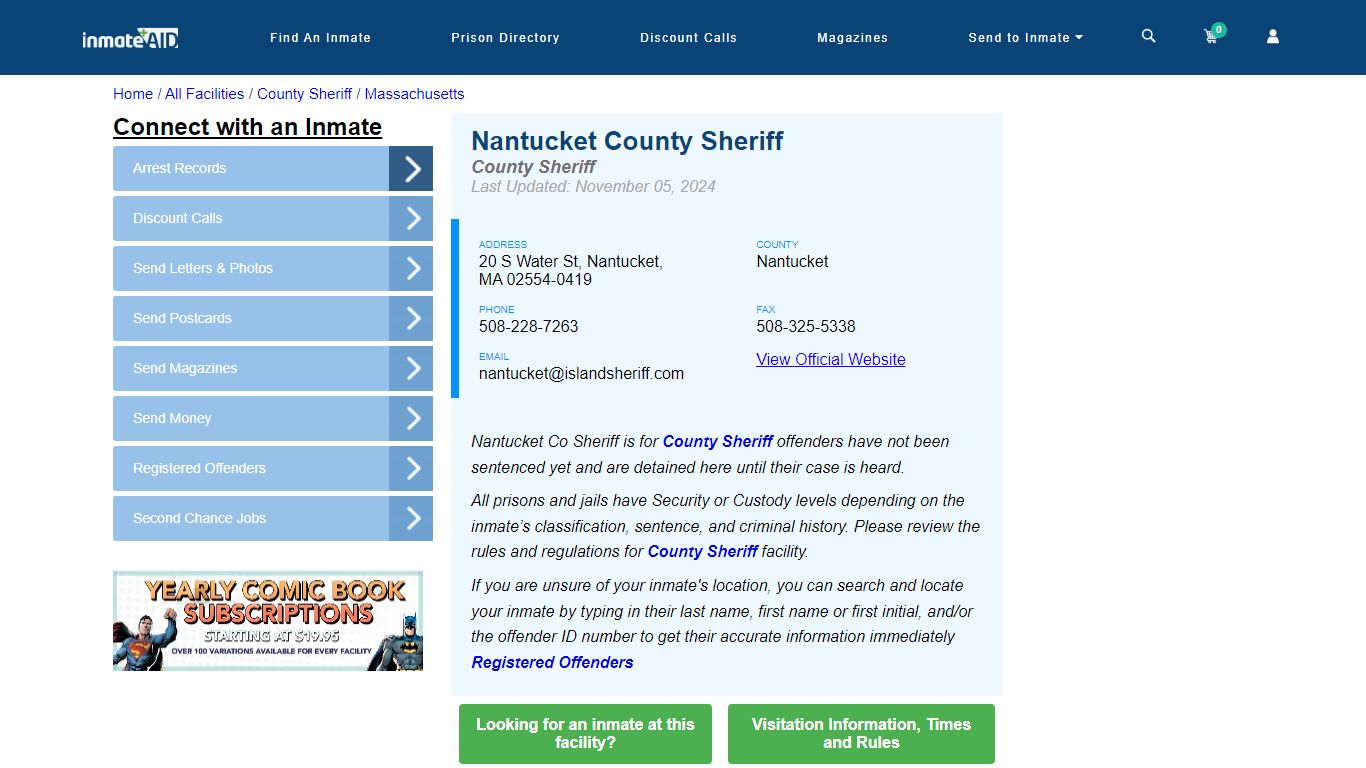 Nantucket County Sheriff - Arrests Warrants - InmateAid